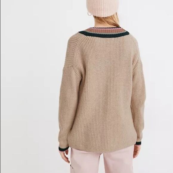 NWT Madewell Oversized Tipped Forrest V-Neck Wool Blend Sweater Tan Size XXS-S - Picture 12 of 12